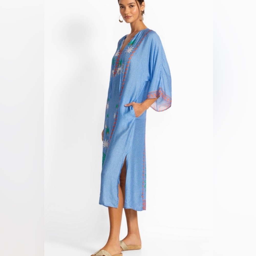 Johnny Was Paolita Avery Kaftan Cerce’s Ocean Lion Palm Tree Print Small Blue - Picture 3 of 6